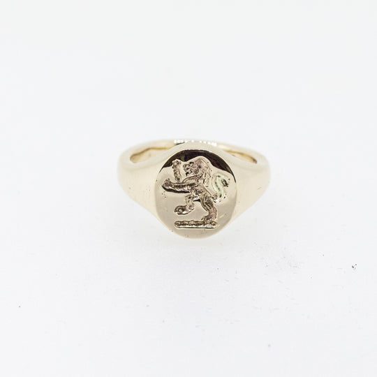 Rampant Lion Seal Engraved Oval Signet Ring