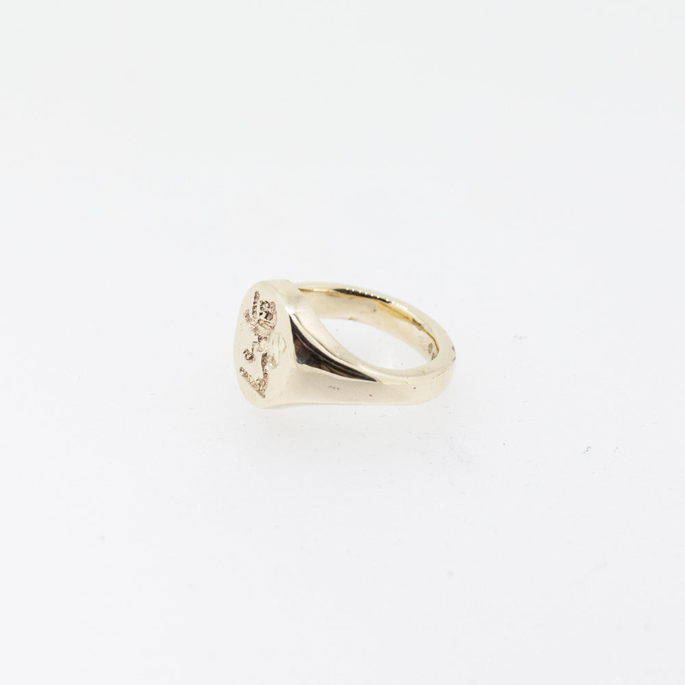 Rampant Lion Seal Engraved Oval Signet Ring