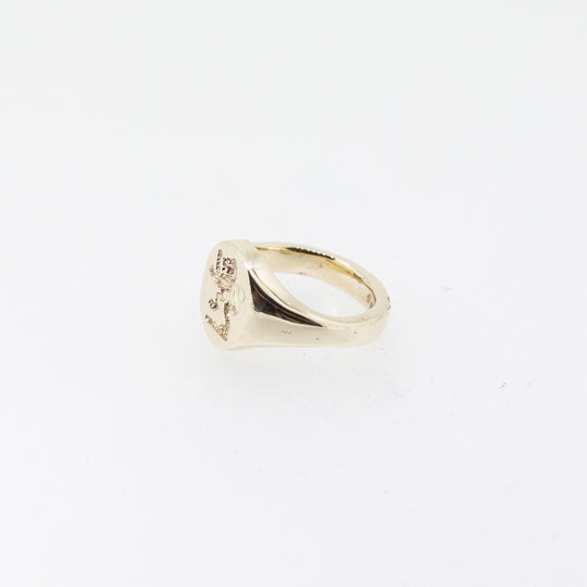Rampant Lion Seal Engraved Oval Signet Ring