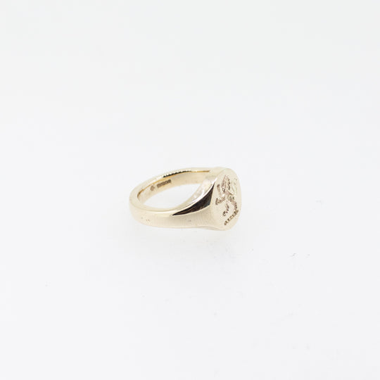 Rampant Lion Seal Engraved Oval Signet Ring