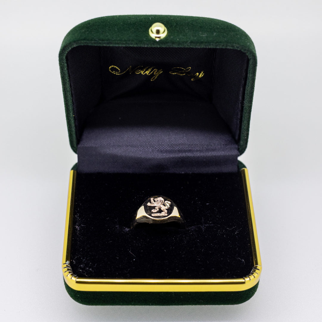 Rampant Lion Seal Engraved Oval Signet Ring