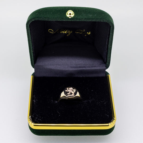 Rampant Lion Seal Engraved Oval Signet Ring