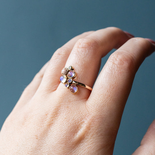 9ct Gold Moonstone & Diamond Bubble Ring