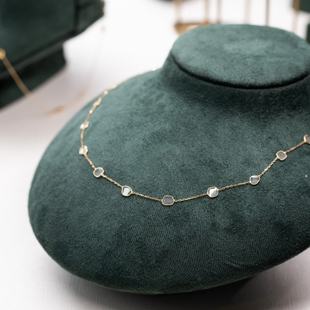 18ct Gold Sliced Diamond Necklace (16 inch)