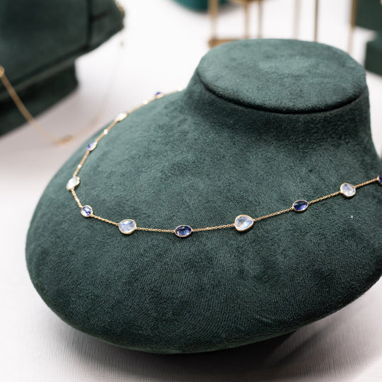 18ct Yellow Gold Tanzanite & Moonstone Necklace