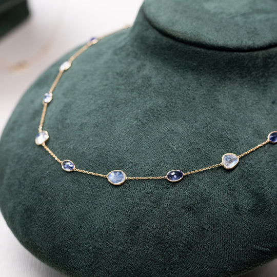 18ct Yellow Gold Tanzanite & Moonstone Necklace