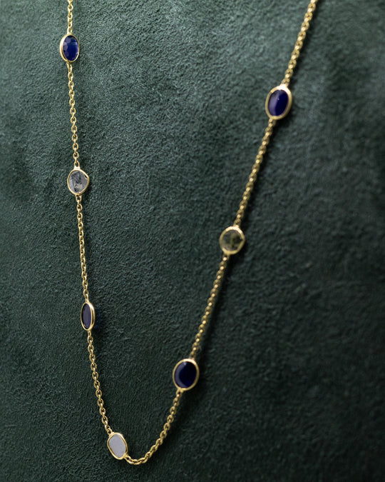 18ct Gold Sapphire & Sliced Diamond Necklace