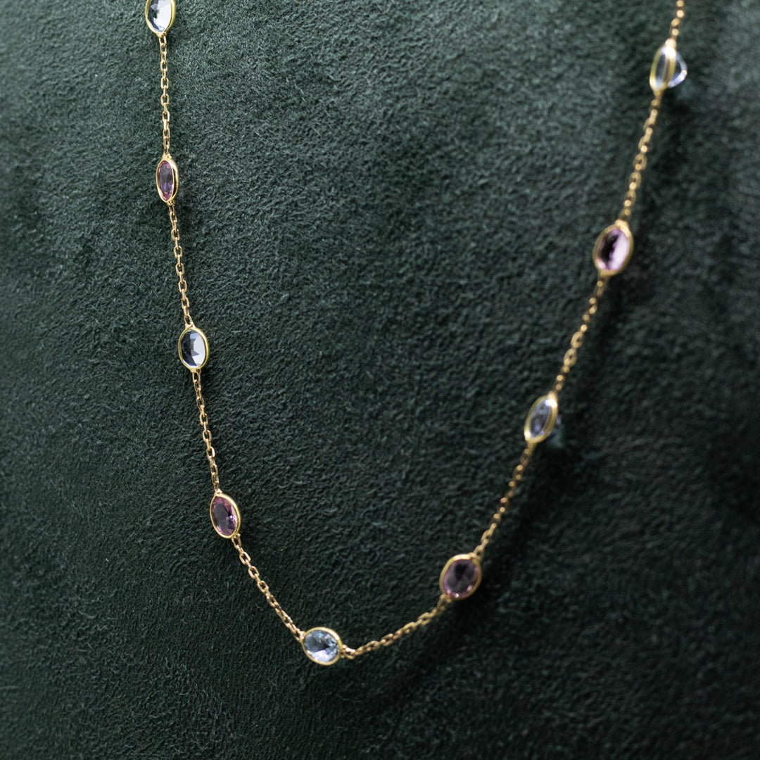 18ct Gold Aquamarine & Kunzite Necklace