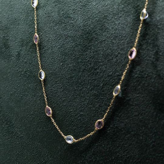 18ct Gold Aquamarine & Kunzite Necklace