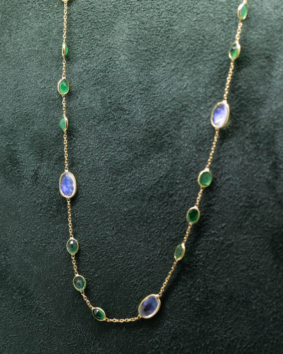 18ct Gold Emerald & Moonstone Necklace