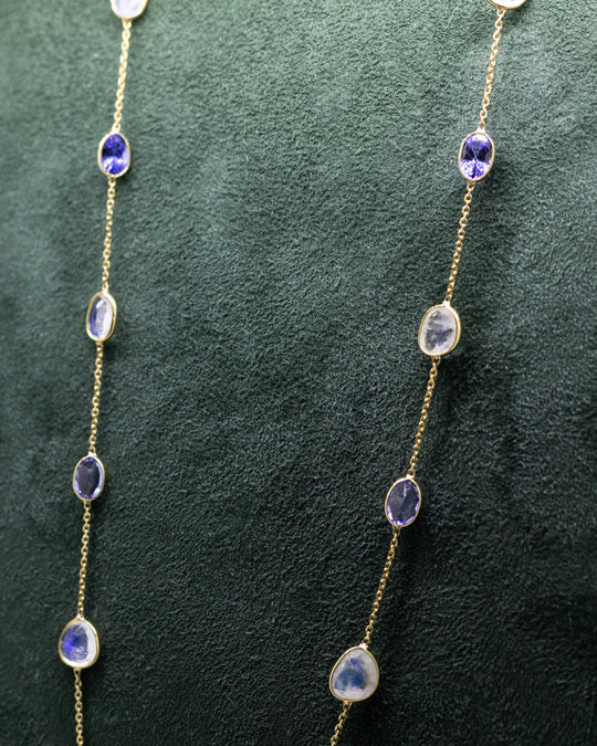 18ct Yellow Gold Tanzanite & Moonstone Necklace