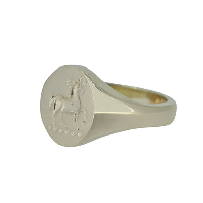 9ct White Gold Family Crest Seal Ring – Hand Engraved Signet Ring