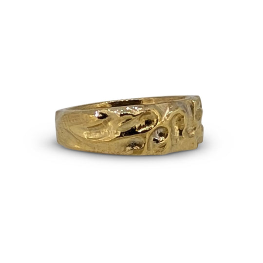 9ct Yellow Gold Lily of the Valley Wedding Ring – Ladies Carved Band