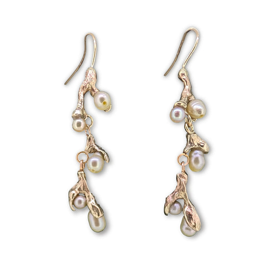 9ct Rose Gold Handcrafted Pussy Willow Earrings with Pearls – Luxury Artisan Design