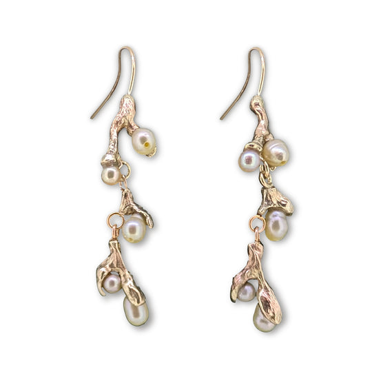 9ct Rose Gold Handcrafted Pussy Willow Earrings with Pearls – Luxury Artisan Design