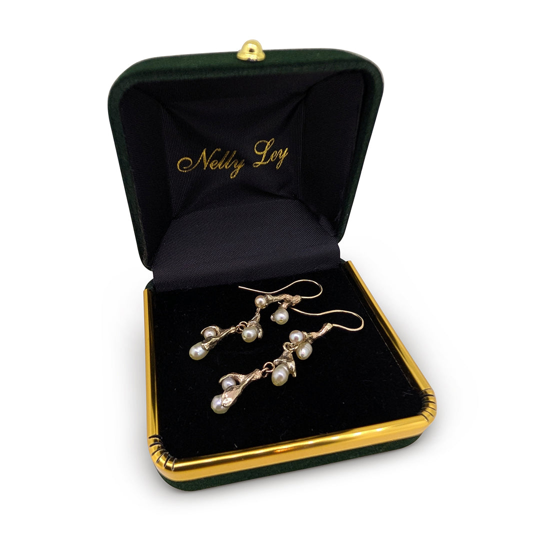 9ct Rose Gold Handcrafted Pussy Willow Earrings with Pearls – Luxury Artisan Design