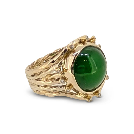 18ct Yellow Gold Jade & Diamond Ring – Galaxy Design Statement Ring