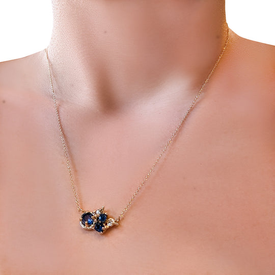 9ct Yellow Gold Sapphire & Diamond Necklace – Handcrafted Artisan Design