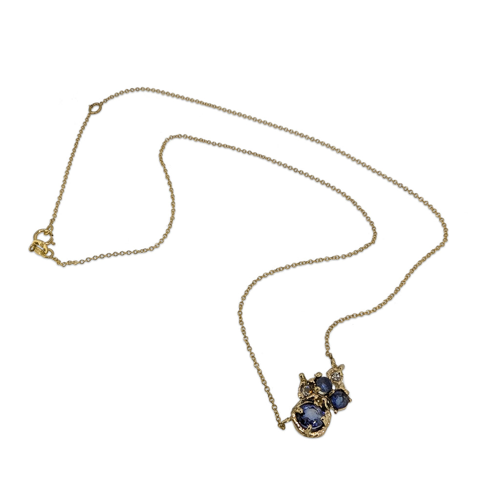 9ct Yellow Gold Sapphire & Diamond Necklace – Handcrafted Artisan Design