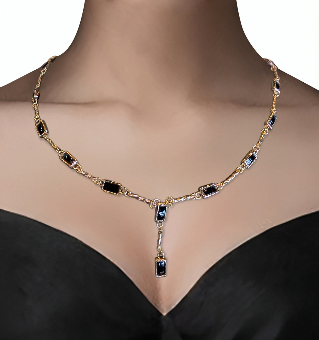 9ct Yellow Gold Twisted Onyx Necklace – Handcrafted Artisan Design