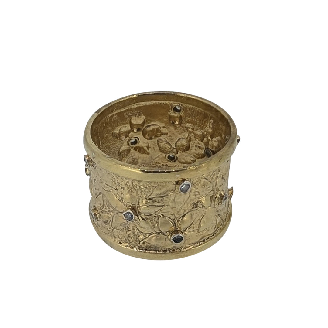 Artisan 9ct Gold Diamond Ring – Repoussé Floral Statement Ring