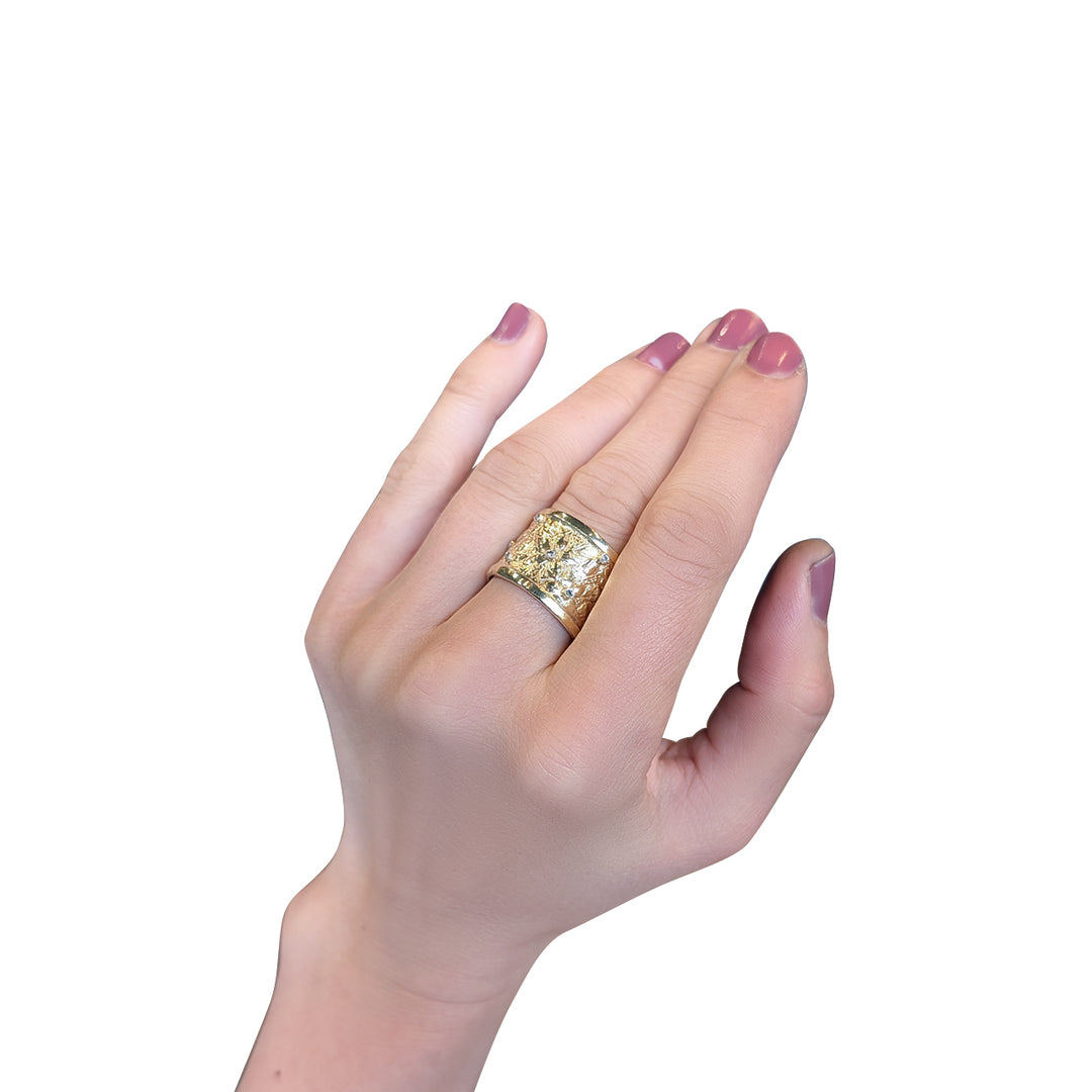 Artisan 9ct Gold Diamond Ring – Repoussé Floral Statement Ring