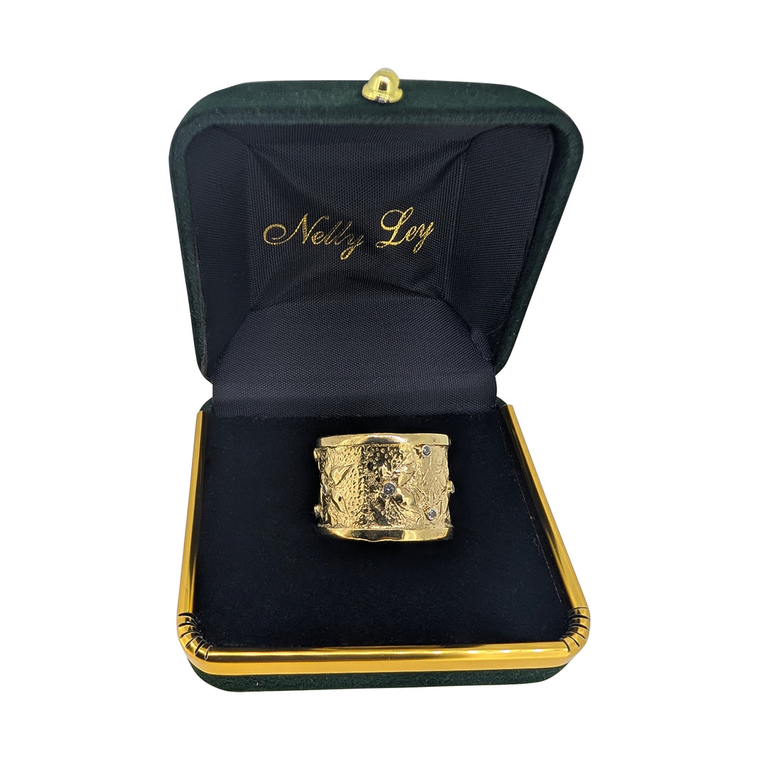 Artisan 9ct Gold Diamond Ring – Repoussé Floral Statement Ring