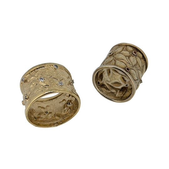Artisan 9ct Gold Diamond Ring – Repoussé Floral Statement Ring