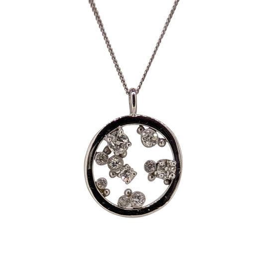 18ct White Gold Old Cut Diamond Circle Pendant – Handcrafted Artisan Design