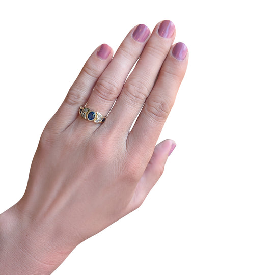 18ct Yellow Gold Sri Lankan Sapphire & Diamond Ring – Celtic Artisan Design