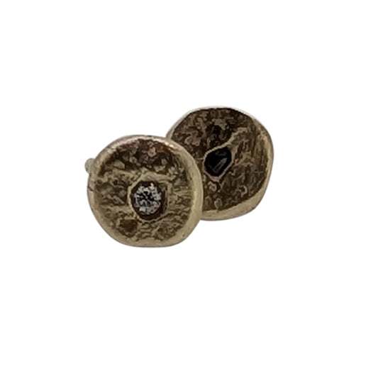 9ct Yellow Gold Diamond Stud Earrings – Organic Melted Artisan Design