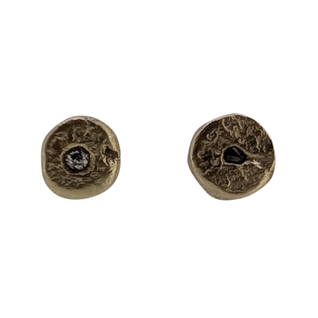 9ct Yellow Gold Diamond Stud Earrings – Organic Melted Artisan Design