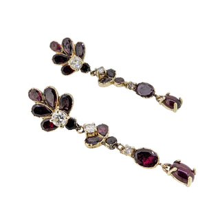 Bespoke 9ct Gold Garnet & Diamond Earrings – Antique-Style Rhine Glass