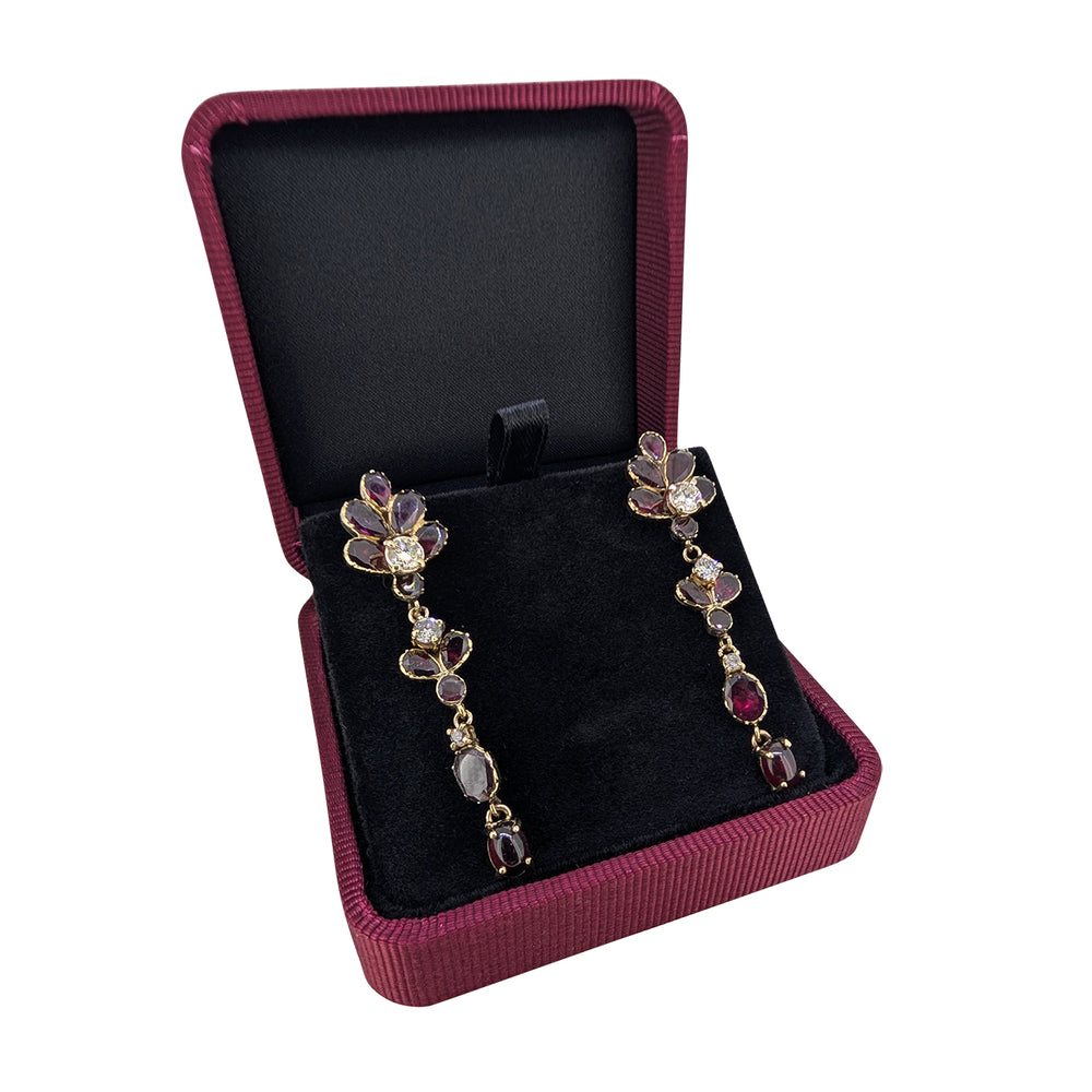 Bespoke 9ct Gold Garnet & Diamond Earrings – Antique-Style Rhine Glass