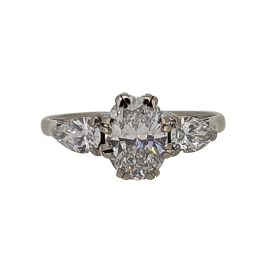 18ct White Gold 2ct Diamond Ring – Oval Natural Diamond Three-Stone Ring