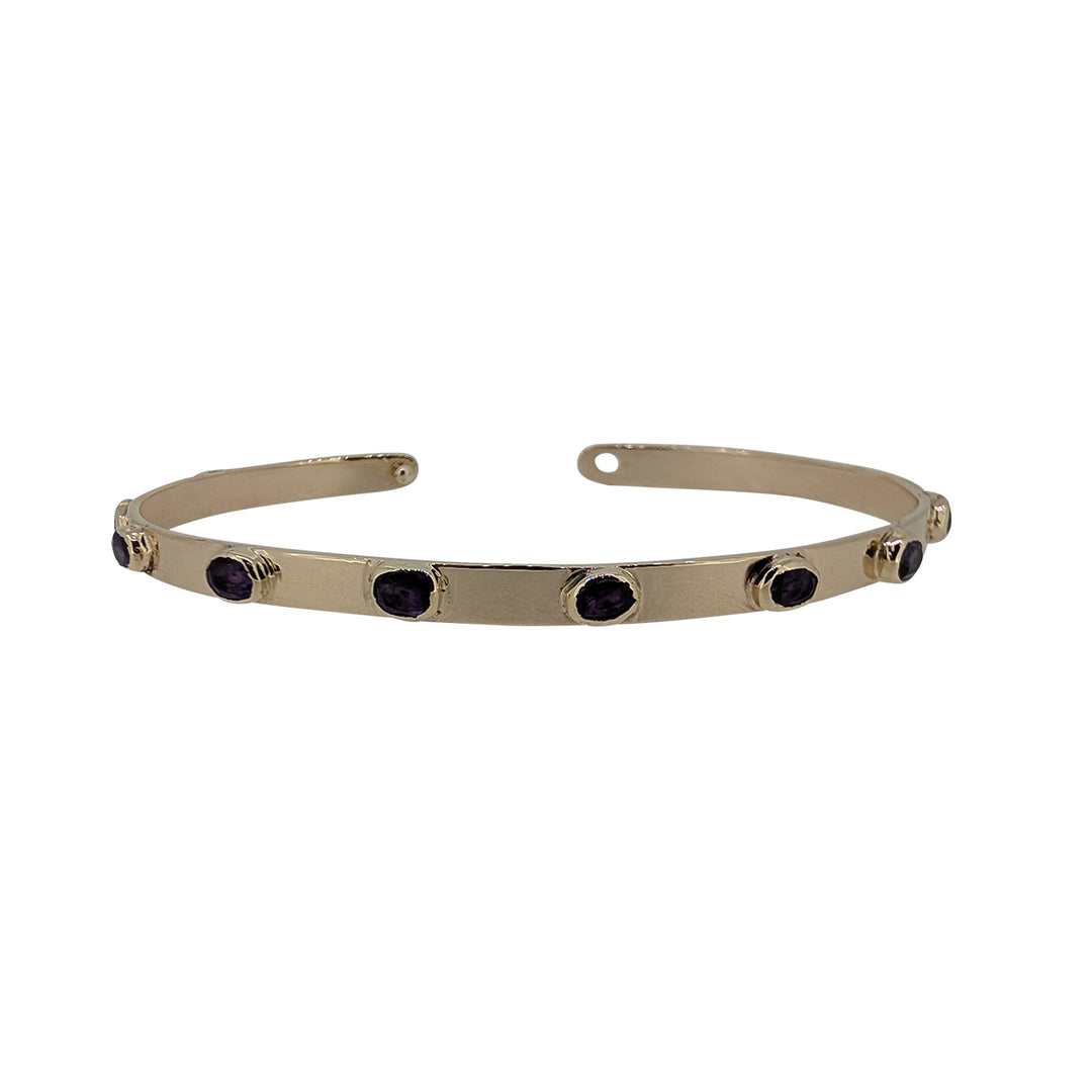 9ct Gold Amethyst Bangle – Handmade Bangle with Amethysts