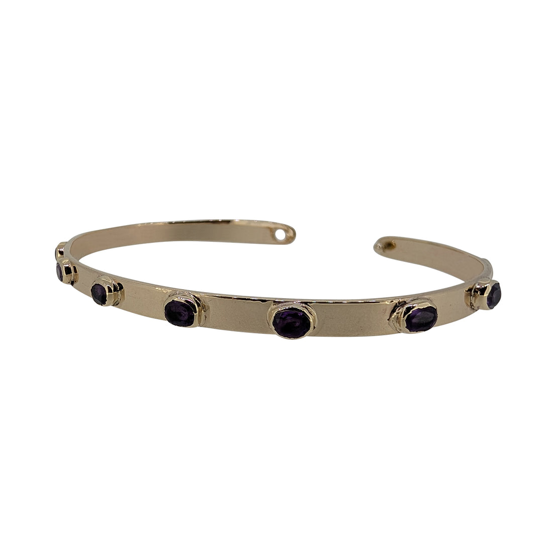 9ct Gold Amethyst Bangle – Handmade Bangle with Amethysts