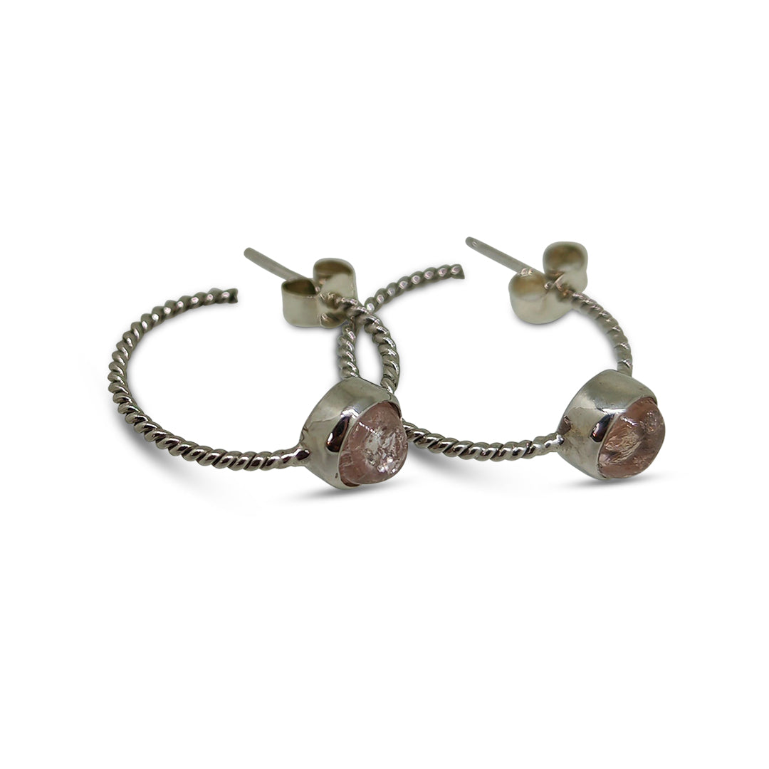 Pair of hoop earrings with circular ends on a white background