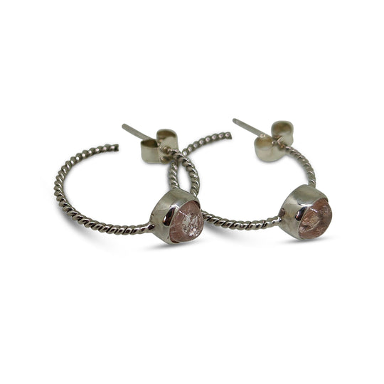 Pair of hoop earrings with circular ends on a white background