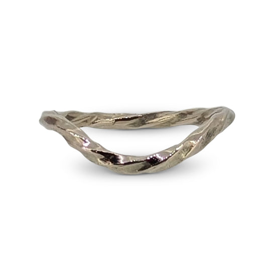 9ct White Gold Twisted Wedding Ring – Curved Band to Fit Engagement Ring