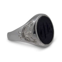 Sterling Silver Signet Ring – Oval Onyx Stone, Personalised Gothic Font Engraving