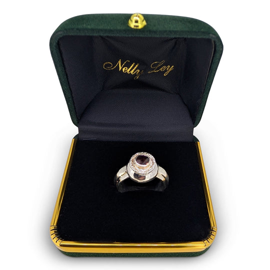 Sterling Silver Ashes Urn Ring – Birthstone Set Memorial Ring with Engraving