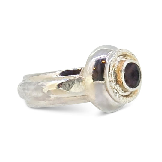 Sterling Silver Ashes Urn Ring – Birthstone Set Memorial Ring with Engraving