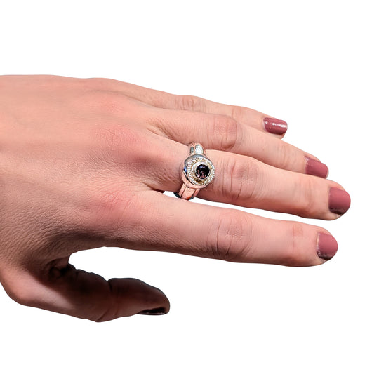 Sterling Silver Ashes Urn Ring – Birthstone Set Memorial Ring with Engraving