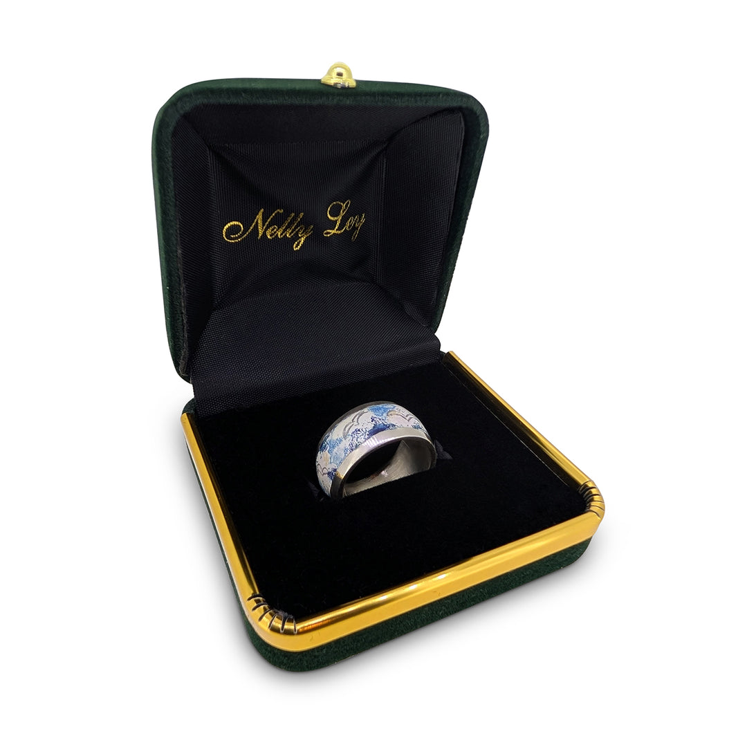 Hand Painted Sterling Silver Enamel Ring- Seagull Motif Unisex Band