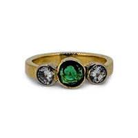 Natural Colombian Emerald Ring in 18ct Yellow Gold with Diamonds