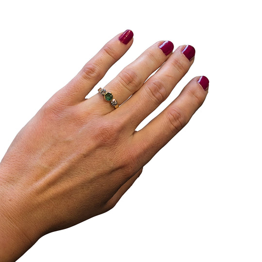 Natural Colombian Emerald Ring in 18ct Yellow Gold with Diamonds