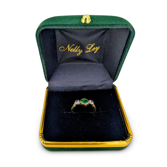 Natural Colombian Emerald Ring in 18ct Yellow Gold with Diamonds