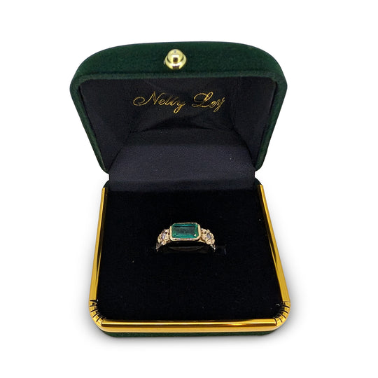 18ct White & Yellow Gold Emerald and Diamond Ring – Zambian Emerald with Floral Design