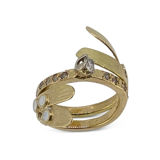 Bespoke Mistletoe Diamond Ring with Brilliant-Cut Diamonds